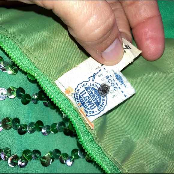 Vintage 60s Green Capelet Sequin Gown ILGWU Union Made Dress - Picture 13 of 15